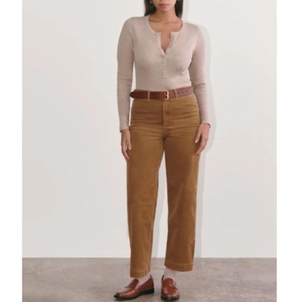 Everlane High Rise Straight Leg Corduroy Pants Women Sz 12 Brown Stretch Office